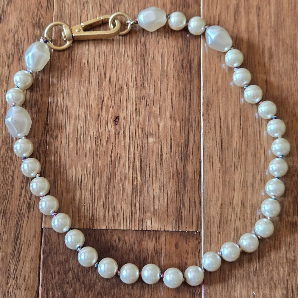 Faux Pearl Knotted Necklace Gold Tone Lobster Clasp Cream Baroque Round 17 Inch